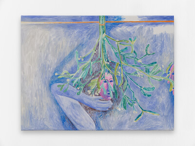 Agnes Scherer, Masks under a mistletoe (diurne), 2025, acrylic on canvas, 51.5 x 68 cm, unique - © sans titre