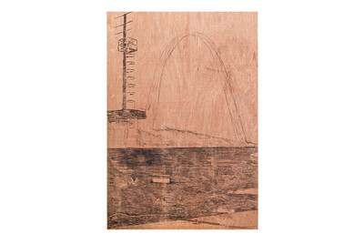 Basile Ghosn, O. Niemeyer, Tripoli (l’arche), 2019, carbon paper print and graphite on tainted wood panel, 90 x 120 cm, unique - © sans titre
