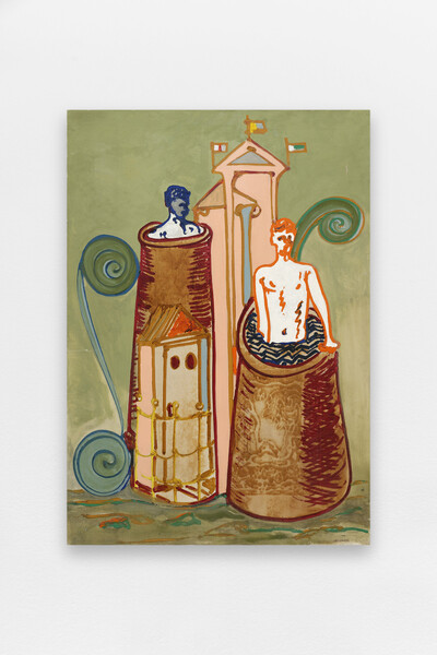 Ezio Gribaudo, Mysterious Baths (Tribute to de Chirico), 1968, oil on canvas, 100 x 70 cm, unique - © sans titre