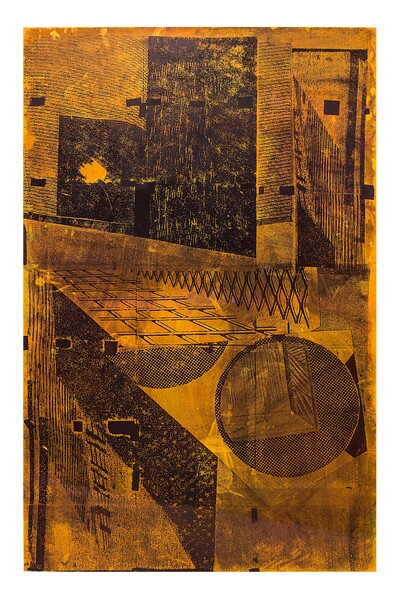 Basile Ghosn, Untitled (orange), 2018, silkscreened toner and acrylic on wooden panel, 180 x 122 cm, unique - © sans titre