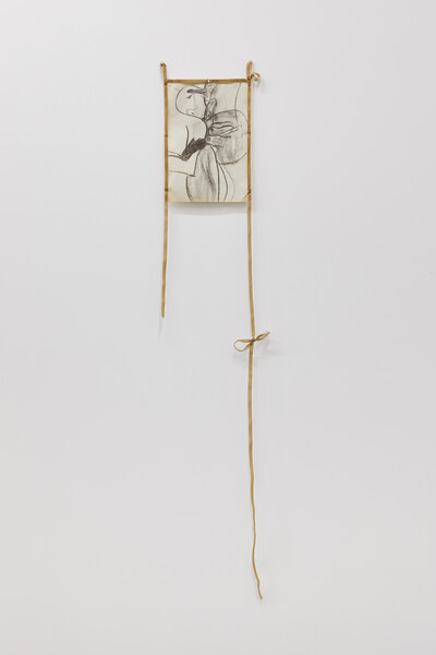 Jessy Razafimandimby, Le garçon d’honneur, 2021, ribbon, charcoal on paper, rhinestone, 100 x 20 cm, unique - © sans titre
