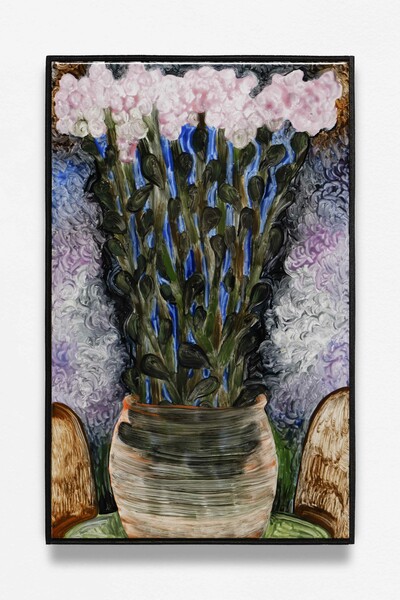 Jacent, Teru (M), 2023, painting on glazed earthenware, baked, mounted on plywood, artist frame, 41 x 25.8 cm, unique - © sans titre