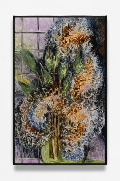 Jacent, Purple Rain (M), 2023, painting on glazed earthenware, baked, mounted on plywood, artist frame, 41 x 25.8 cm, unique - © sans titre