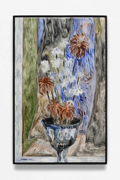 Jacent, La Vie Musicienne (M), 2023, painting on glazed earthenware, baked, mounted on plywood, artist frame, 41 x 25.8 cm, unique - © sans titre