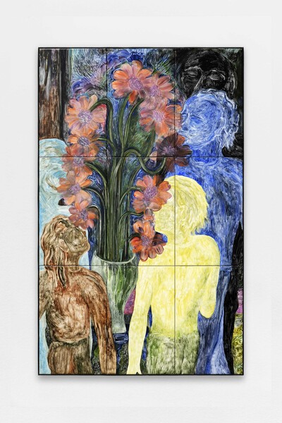 Jacent, Boléro (L), 2023, painting on glazed earthenware, baked, mounted on plywood, artist frame, 120.8 x 75.6 cm, unique - © sans titre