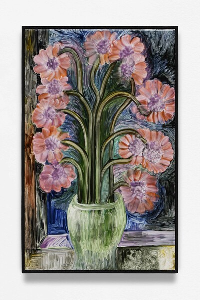 Jacent, Boléro (M), 2023, painting on glazed earthenware, baked, mounted on plywood, artist frame, 41 x 25.8 cm, unique - © sans titre