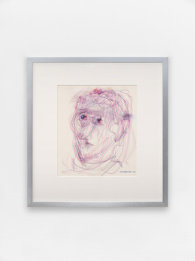 Ezio Gribaudo, Ritratto penna (Pen portrait), 1960, BIC pen on paper, 23 x 20 cm (unframed), 39.5 x 36.5 x 2.5 cm (framed), unique - © sans titre