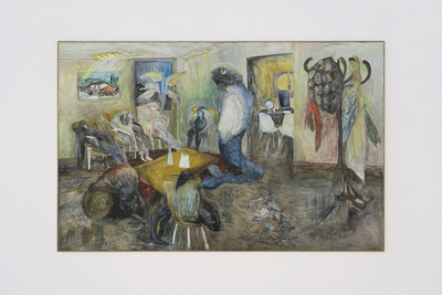 Jacent, Prémonition, 2020, watercolor and gesso on wood, oak artist's frame, 168 x 109 cm, unique - © sans titre