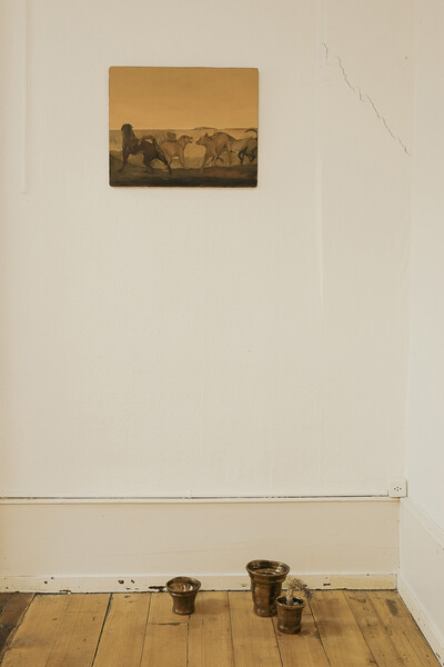 Robert Brambora, Untitled, 2020, oil on wood, copper, 40 x 50 cm, unique & Untitled, 2020, ceramic, copper glaze, various dimensions, unique - © sans titre