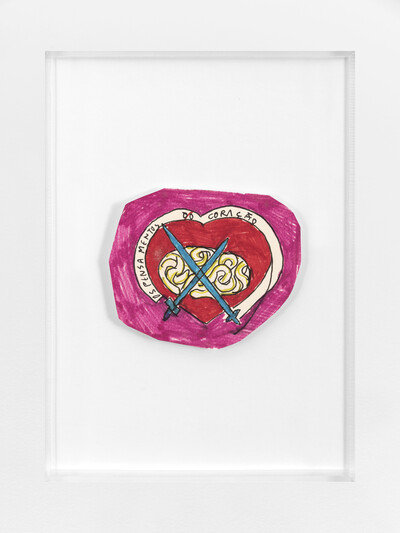 José Leonilson, Os pensamentos do coração - miniatura, 1988, felt-tip pen on paper, 8.4 x 10 cm (unframed), unique - © sans titre