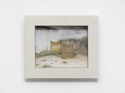Liselor Perez, Plis, 2026, colored pencil on paper, miniature display case, 30.5 x 35.6 x 5.6 cm, unique - © sans titre