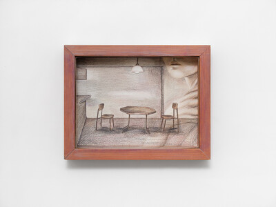 Liselor Perez, La malle, 2026, colored pencil on paper, miniature display case, 21.2 x 21 x 5.5 cm, unique - © sans titre