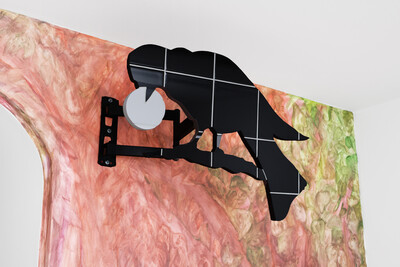 Jacent, Vanitas (detail), 2022, painted and baked earthenware tiles, plywood, seal, TV mount, watercolour, variable dimensions, unique - © sans titre