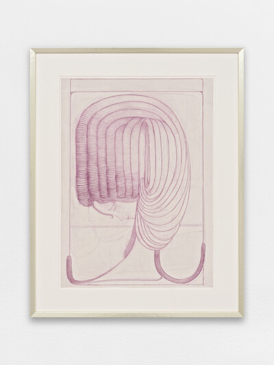 Paul Becker, Untitled (Ribbed Figure), 2026, coloured pencil on paper, 60.8 x 42 cm (unframed), 76.3 x 59 cm (framed), unique - © sans titre