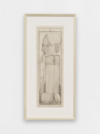 Paul Becker, Figure with Collar & Glove, 2026, coloured pencil on paper, 55.5 x 18.2 cm (unframed), 72.5 x 35.7 cm (framed), unique - © sans titre