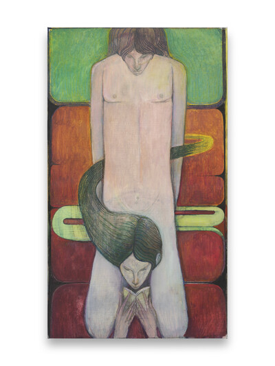 Paul Becker, Untitled (Litterateurs), 2026, gouache, watercolour and coloured pencil on canvas, 97 x 56 cm, unique - © sans titre