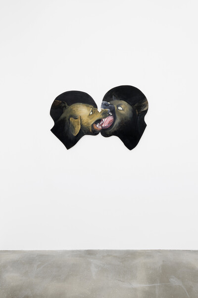Robert Brambora, Untitled (dog kiss 6), 2020, oil, gouache and pencil on wood, copper, 75 x 110 cm, unique - © sans titre