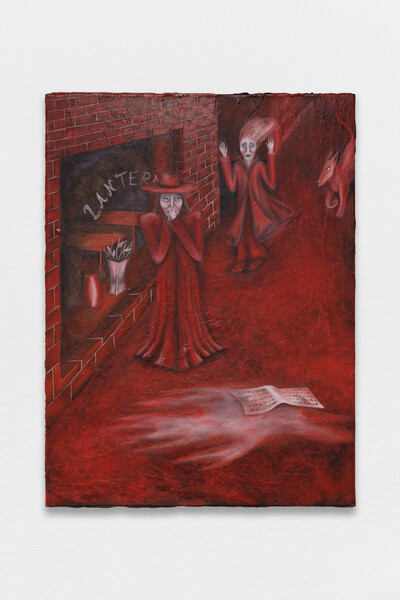 Tanja Nis-Hansen, When the inevitable collapse came to town, 2019, acrylic, graphite putty and oil on canvas, 80 x 60 cm, unique - © sans titre