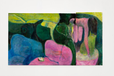 Jessy Razafimandimby, Bath-Ology, 2023, acrylic on bed sheet, 74.5 x 135 cm, unique - © sans titre