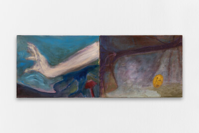 Zhiliang Jin, Creep in, 2024, oil on canvas and linen, 30 x 80 cm (in two parts), unique - © sans titre